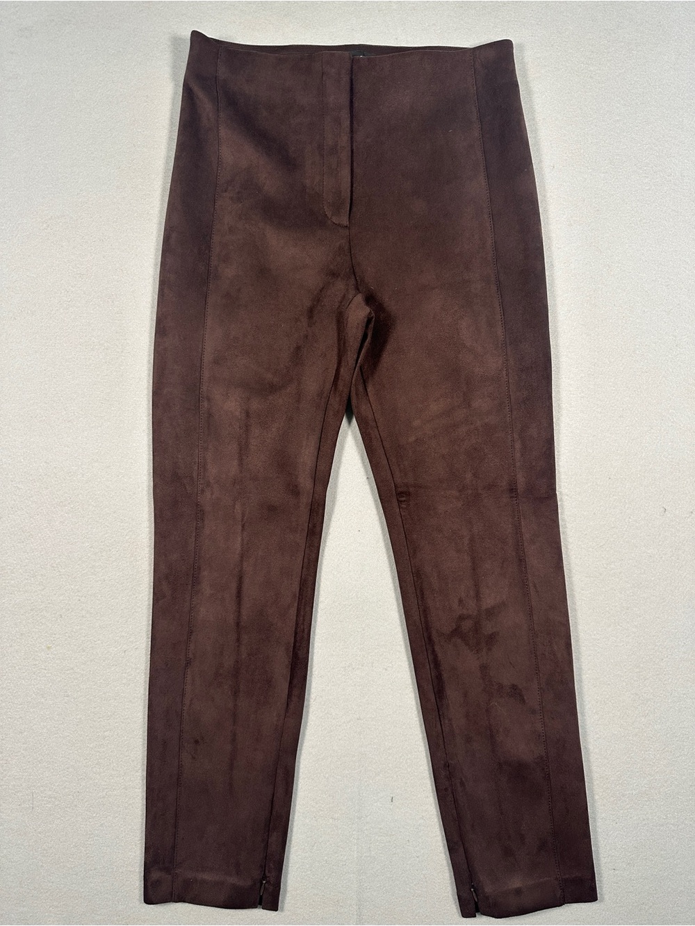 Ann Taylor Brown Faux Suede Leggings Seamed Ankle Zip High Rise Slim Pants 6 NWT